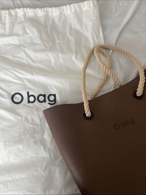 O bag Chocolate Brown Tote with Beige Rope Handles medium size
